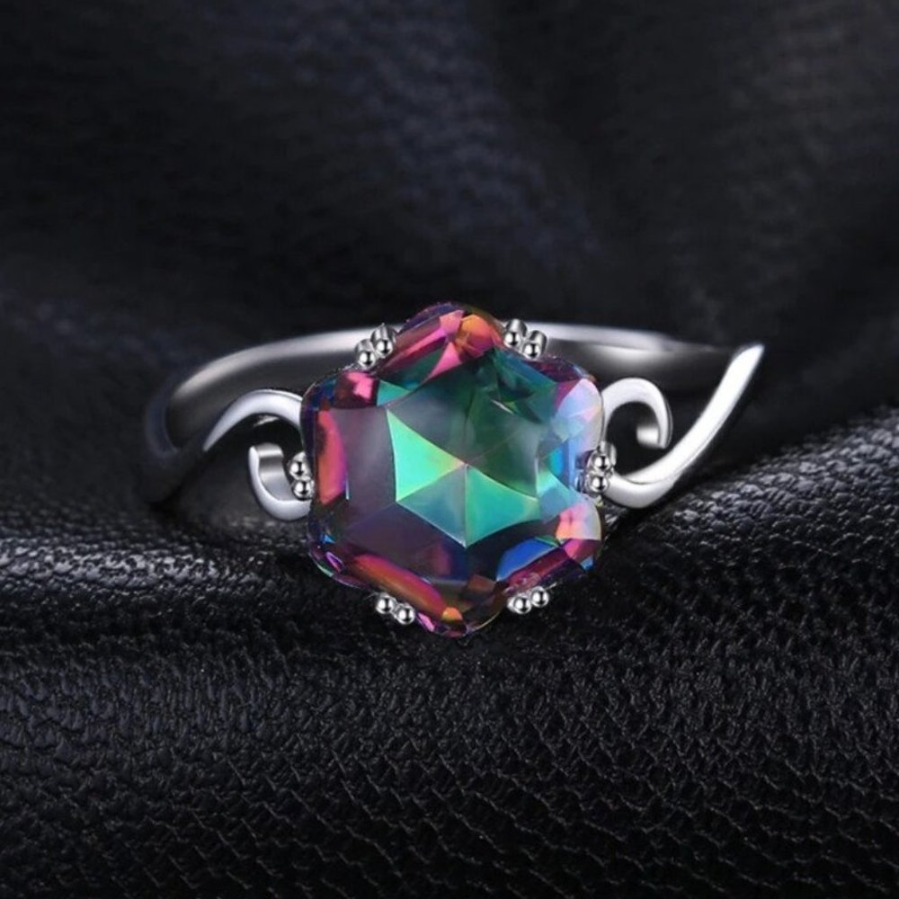 New Rainbow Mystic Topaz Sterling Silver Ring